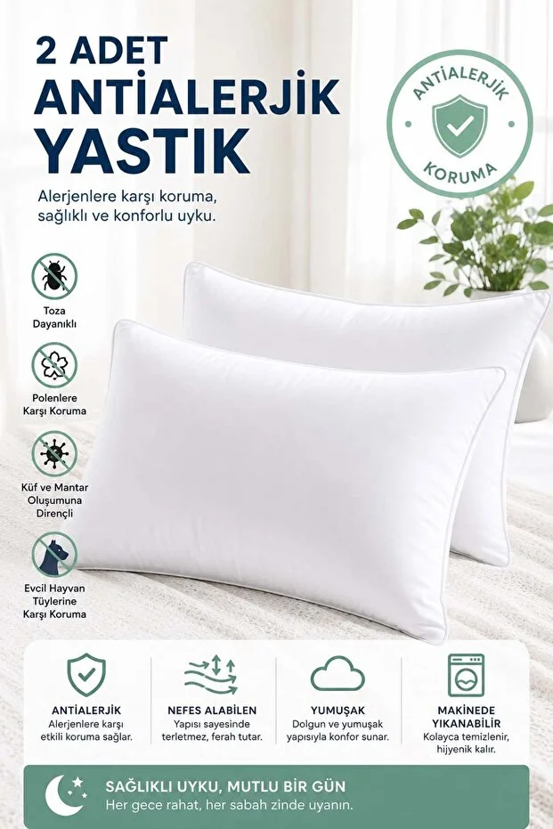 2'li Antialerjik Silikon Yastık | 800 Gram 2'li Antialerjik Silikon Yastık | 800 Gram